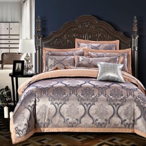 KELUO Luxury silk cotton Jacquard 4pcs silk bedding 100%cotton Embroidered including duvet cover bed sheet pillowcase