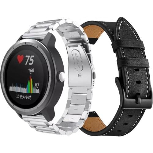 2pcs Replacement Metal watch band+Genuine Leather watch strap For Garmin Vivoactive 3 Music/Move Luxe/Style/Venu Smartwatch band