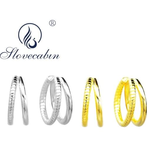 Slovecabin 925 Sterling Silver No Stone Double Round Hoop Huggies Earrings For Women Gift Simple Snake Skin Ear Cuff Hot Jewelry