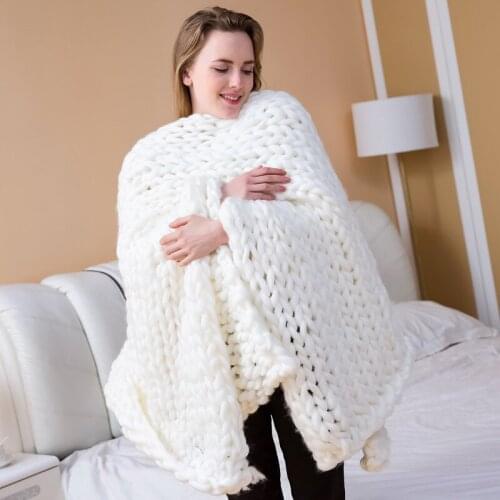 Handmade Chunky Knitted Blankets Thick Wool Bulky Blanket for Adults Warm Winter Sofa Bed Home Decor Woolen Hand Woven Blanket