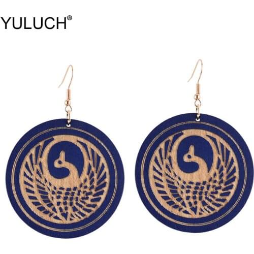 YULUCH 2019 African Round Black Blue Sculpture Birds Statement Earrings Fashion Drop Jewelry Ethnic Pendant Earrings For Women