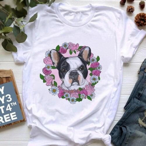 Funny Bulldog Printed Lady T-shirt Fashion Retro Tops Harajuku T shirt 2021 New Wild Tshirt short sleeve tee shirt femme