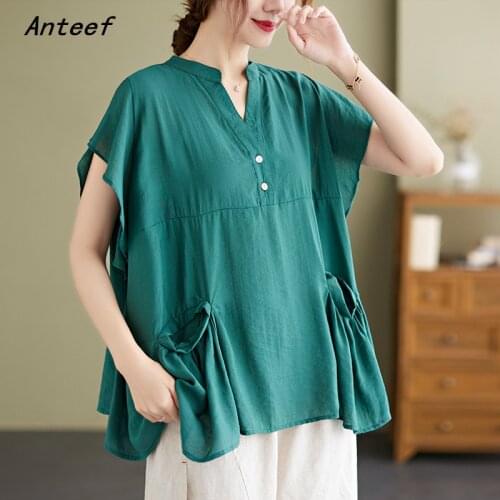 Short sleeve cotton vintage ruffle casual loose summer tee t shirt women t-shirt ladies tshirt 2021 tops streetwear clothing