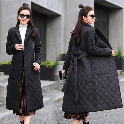 Womens winter jacket Super long winter coat female Casual pocket sash women parkas High street coat women autumn