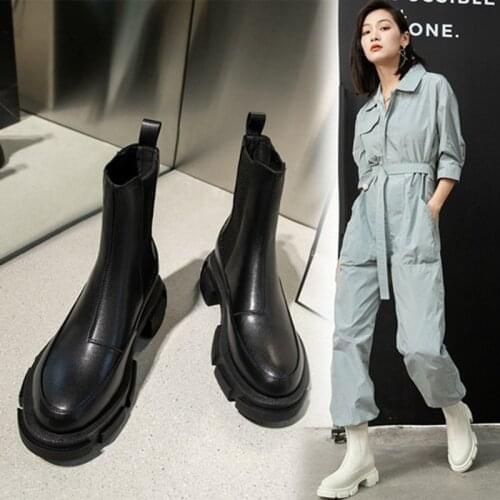 2021 Fashion Women Shoes Genuine Leather Winter Boots for Women Round Toe Chunky Boots Platform Shoes Designer Brand Women Shoes