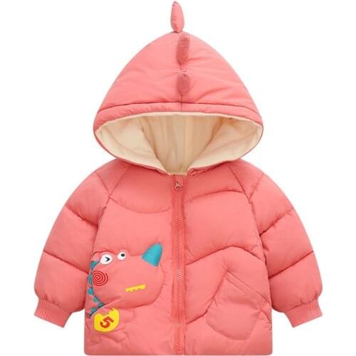 2021Boys and Girls Hooded cartoon dinosaur printed cotton padded jacket new baby down thickened down cotton padded jacket