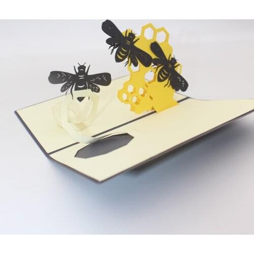 3D Handmade Comic Nesting Bees Paper Invitation Greeting Cards with Envelope Childrens Day Kids Birthday Party Creative Gift