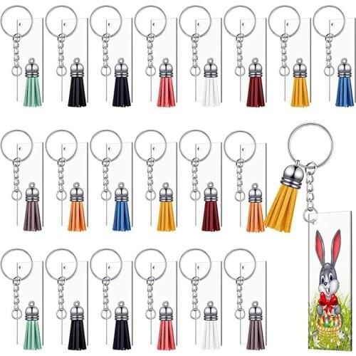 80 Pieces Clear Keychains Set Including 20 Rectangle Acrylic Blanks, 20 Tassels, 20 Key Chain Rings and 20 Jump Rings