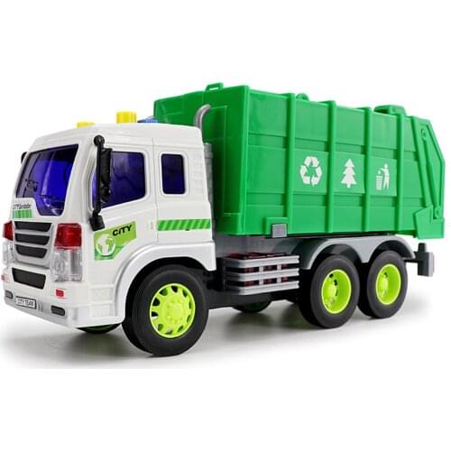 Large 1/16 Garbage Truck Bin Lorry Light & Sound Rubbish Recycling Toy Trash Car Simulation Inertia Garbage Truck