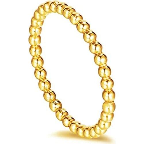 EAMTI 2mm Gold-plated Stainless Steel Ring Suitable for Women and Girls Thin Beaded Wedding Rings Full Bead Stackable Thumb Ring