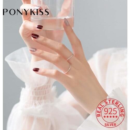 PONYKISS Trendy 100% 925 Sterling Silver Delicate Simple Ring Women Fashion Fine Jewelry Gift Girl Everyday Chic Accessories