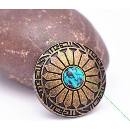 10X 30mm Brass Sun Flower Southeast Real Natural Green Turquoise Leathercraft Belt Luggage bag Accessories Conchos Screwback