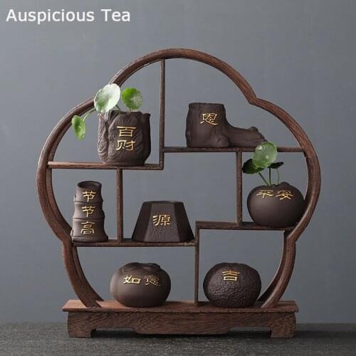 Creative Purple Clay Tea Pet Fingertip Mini Flower Pot Hydroponic Plants Garden Bonsai Ornaments Boutique Tea Set Decoration