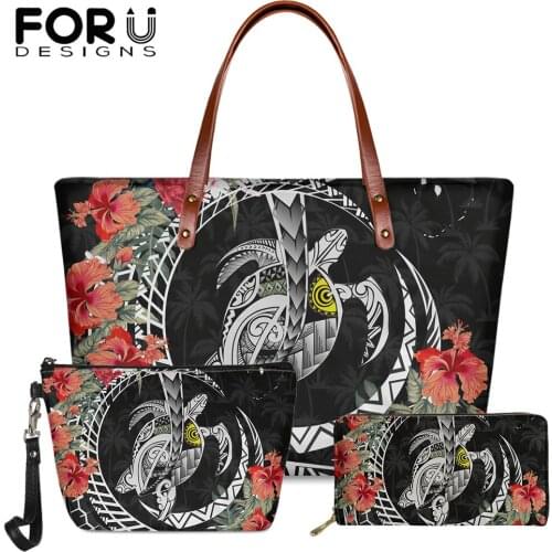 FORUDESIGNS Fashion Womens Top Handle Bags Hawaiian Tribe And Hibiscus Floral Printed Casual Ladies Shoulder Bags And Purse Set
