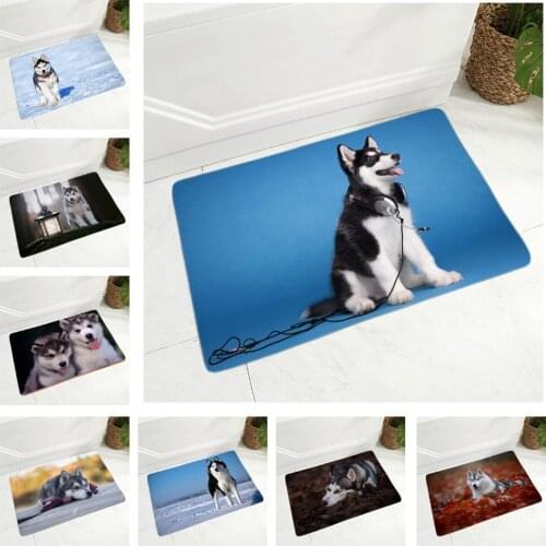 Soft Flannel Carpet Floor Mat Decor Siberian Husky Dog Door Mat Non-Slip Hallway Doormat Pet Animal Rug for Dining Room Bedroom