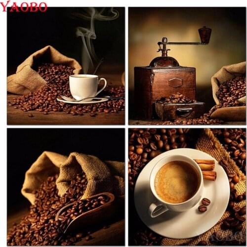 4pcs Full Square round Drill 5D DIY Diamond Painting Coffee beans Multi-pictures Combination 3D Embroidery beaded Mosaic Decor