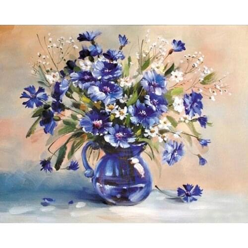 CHENISTORY Decoration Sapphire blue vase Painting Handpainted Kits Canvas DIY flowers By Numbers Oil Painting Wall Drawings Art