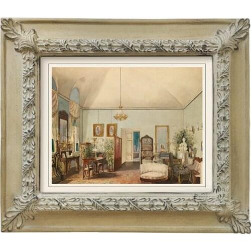 Wall paintings European style living room decoration painting with white carved solid wood frame