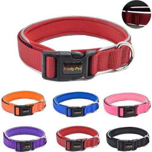 Nylon Dog collar reflective piping padded pet collar adjustable buckle for small medium big dogs orange black pink pet products