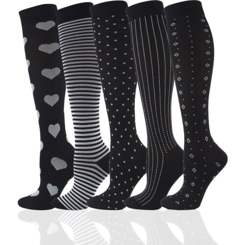 Quality New Compression Socks Black Heart Dot Stripe Mens Business Socks Women Dress Long Tube Socks For Gifts Thigh High Socks