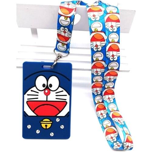 New Retail 1 pcs Soft Silicone anime Doraemon Sign Card ID Holder With Hanging String Keychain T45