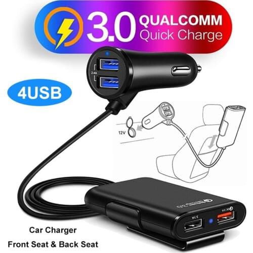 New Arrival Universal QC3.0 4 USB Port Front Back Seat Car Charger Cigarette Lighter Adapter