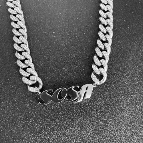 Custom Name Words Hip Hop Jewelry BIG Zircon Chain with Stainless Steel Name plate