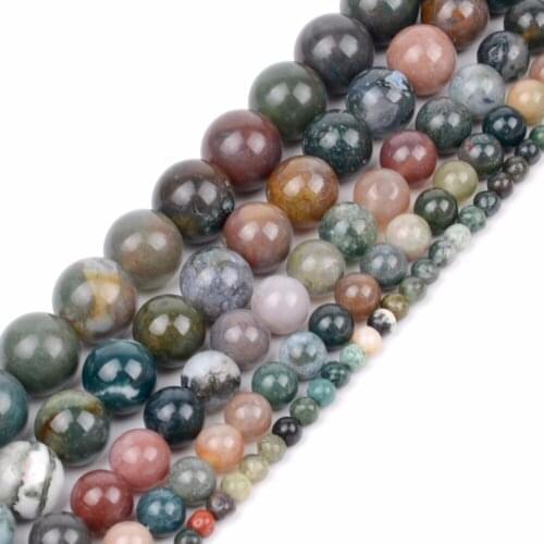 Wholesale 4 6 8 10 12mm Natural Minerals India Agates Stone Round Loose Beads for Diy Bracelet Making Jewelry Accessories 15inch