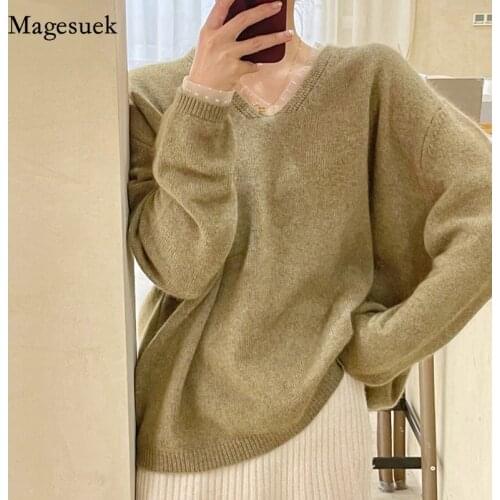 Autumn Winter New 2021 Plus Size Pullover Sweater Loose Raccoon Velvet V-Neck Sweater Korean Womens Retro Purple Tops 15920