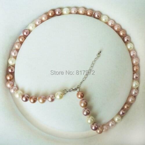 White Purple Natural South Sea Shell Pearl Necklace Fashion Highlight White Lilac AAA 8MM Bead Necklaces Gift for women Jewelry