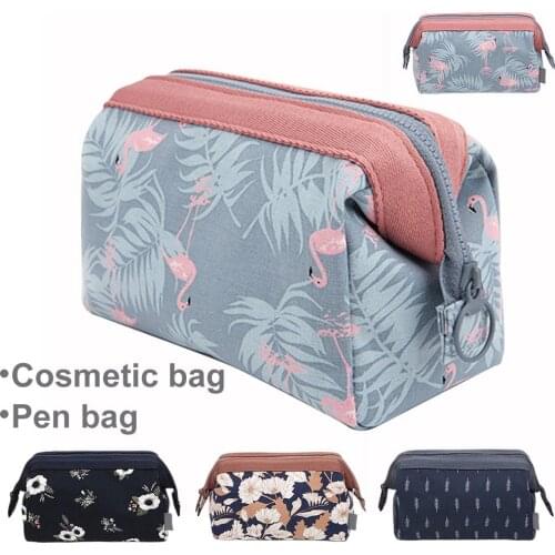 Portable Flower/Flamingo/Leaf Pattern Large Capacity Cosmetics Wash Bag Stationery Pouch Storage Bags For school