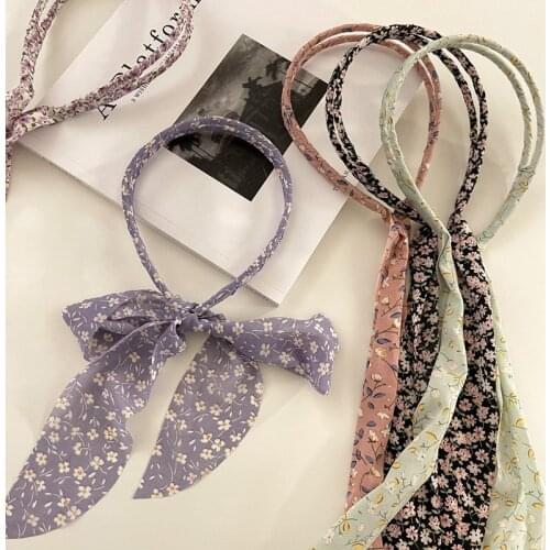 Sweet Flower Print Streamer Headbands Tassel Bows Braided Hairbands Women Long Head Hoop Korean Hair Styling Accessories