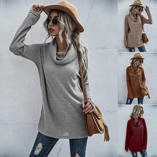 Long Sleeve Pullovers Womens Pullover Sweater Loose Sweaters and for Knitted Pile Collar Clothing 2021 Temperament Ladies