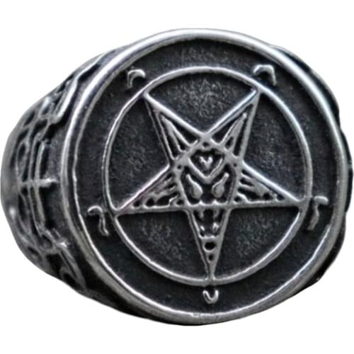 Retro Personality Pentagram Satanism Five-Pointed Star Rings Stainless Steel Gothic Punk Minimalist Signet Ring Men Jewelry Gift