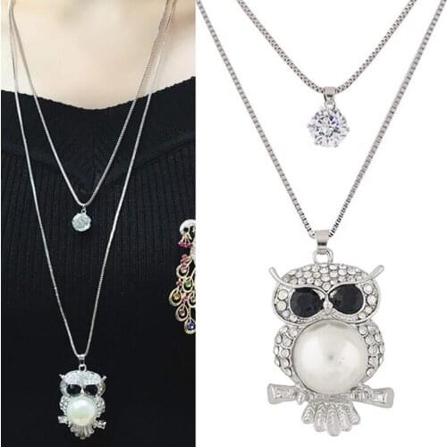 Silver Chain Pearl Owal Long Necklaces & Pendants for Women Collier Fashion Layered Triangle Choker Necklace Jewelry Collar