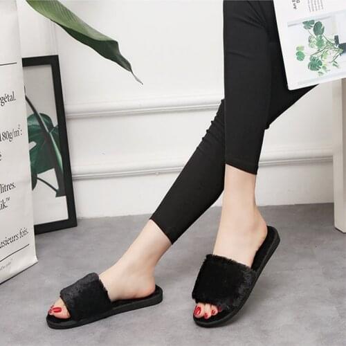 Fur Slippers Natural Mink Fur Cute Plush Plush Ladies Flip Flops Summer Home Outdoor Non-Slip Soft And Comfortable Flat Sandals