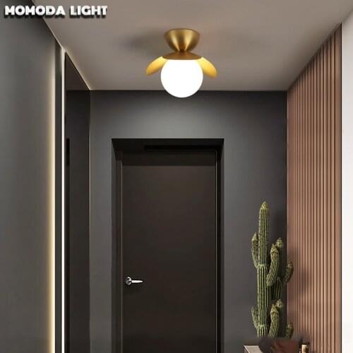Nordic Small Flower-Shape LED Ceiling Light High-End Copper Surface Mounted Lamp for Aisle Balcony Bathroom Art Indoor Lightings