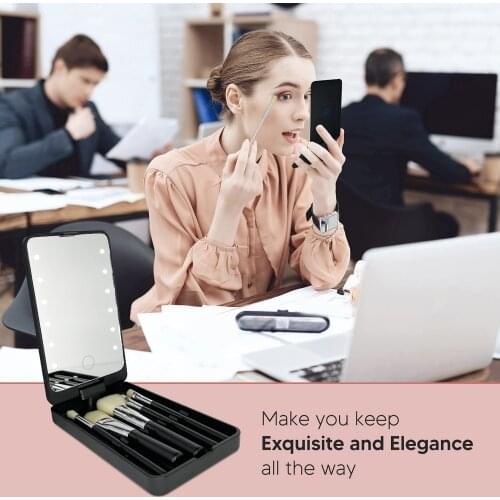 Folded Compact Mirror Box Small Handheld Switch Travel Makeup Mirror Light Up Pocket Handbag Brush Set Beauty Tools For Girls