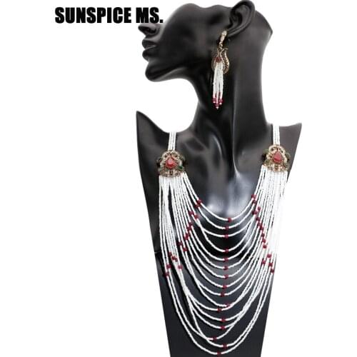 SUNSPICE MS Long African Beads Jewelry Set Nigerian Ethnic Wedding Engagement Necklace Earring Handmade Indian Jewelry Gift 2018