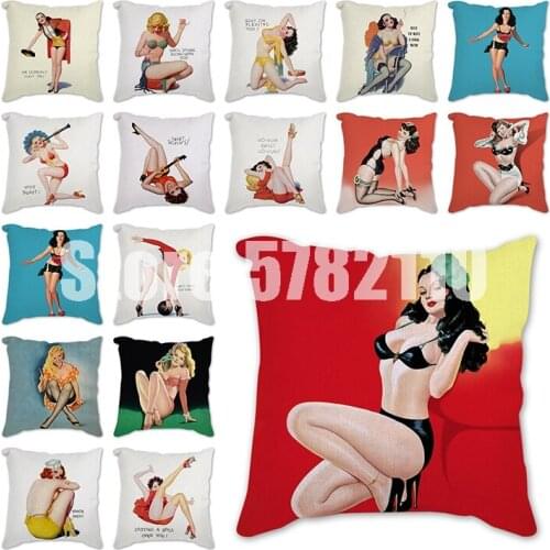 Retro sexy beauty Pattern Cushions Pillowcase Polyester Cushion Cover Throw Pillow Sofa Decoration short plush Pillowcover Cover