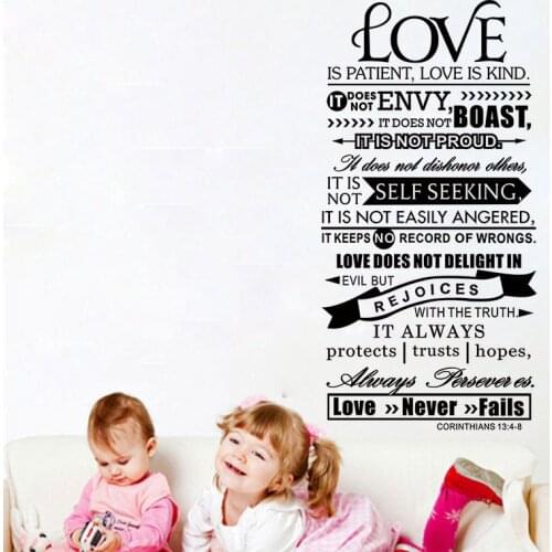 Vival PVC wall sticker for home decoration Apophthegm from Corinthians Love is patient Love is kind