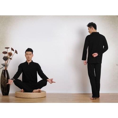 3colors black/blue high quality lycra cotton Men yoga suit meditation lay zen clothes gym fitness clothing aiji kung fu suits