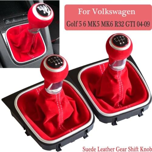 For Volkswagen VW Golf 5 Golf 6 MK5 MK6 R32 GTI 2004-2009 Manual 5 6 Speed Suede Leather Gear Shift knob Complete Gaiter Boot