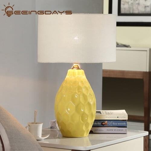 Yellow Ceramic Table Lamp for Bedroom Bedside Lamp Study Room Living Room Simple Modern Bedside Lamp Home Decor