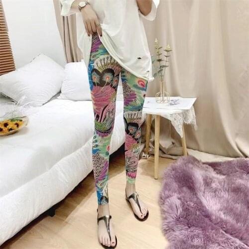 2021 Summer Thin Korean Mesh Printed Womens Leggings Slim-fit Elastic Waist Sexy Leggings Casual Leggings All-match Home Pants