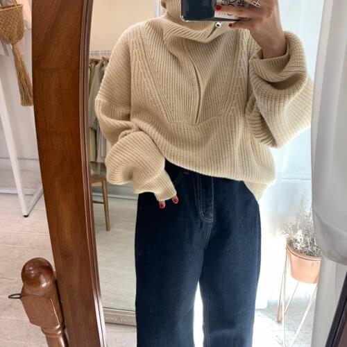 Women Autumn Winter Loose Turtleneck Sweater Jacket Coat Batwing Sleeve Oversize Knitted Pullover Jumpers Thicken Outwear
