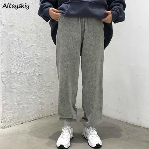 Harem Pants Women Corduroy Flat Elastic Waist Thick Ulzzang Autumn Casual 2020 Mujer Slacks Ladies All-match Joggers Baggy Teens