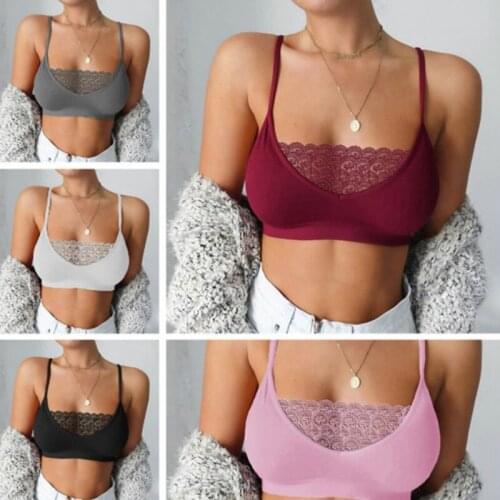 Women Lace Bralette Elastic Camisole Crop Tank Tops Vest Solid Color Underwear Tube Top Women Clothes 5 Colors S-5XL Bras -OPK