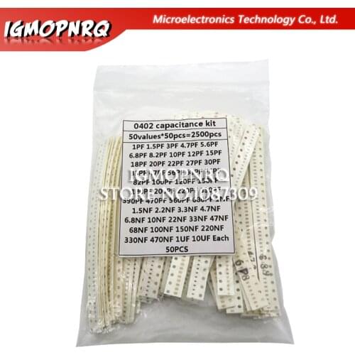 0402 SMD Ceramic Capacitor Assorted Kit 1pF~10uF 50values*50PCS=2500PCS Chip Ceramic Capacitor Samples ki