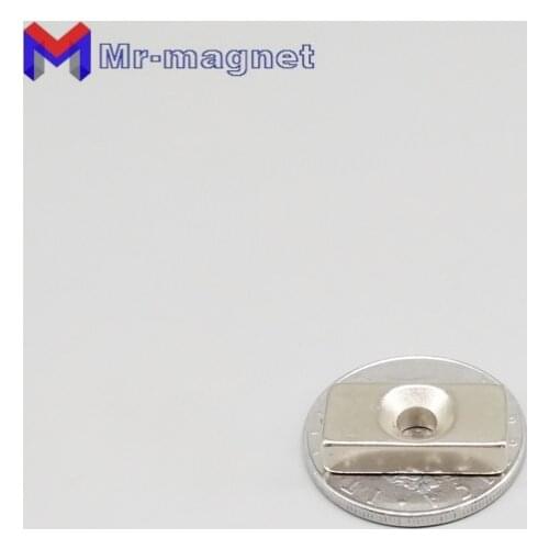 100pcs/lot 20 x 10 x 5mm 5mm countersunk Hole N35 Super Strong Rare Earth Block Neodymium Magnet 20mm*10mm*5mm-5mm